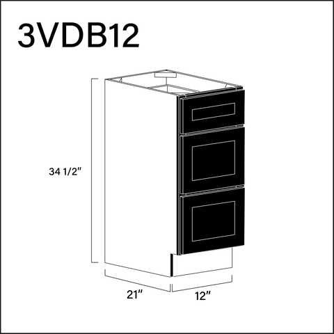 Black Shaker Vanity 3-Drawer Storage Cabinet - 12" W x 34.5" H x 21" D