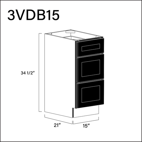 Black Shaker Vanity 3-Drawer Storage Cabinet - 15" W x 34.5" H x 21" D