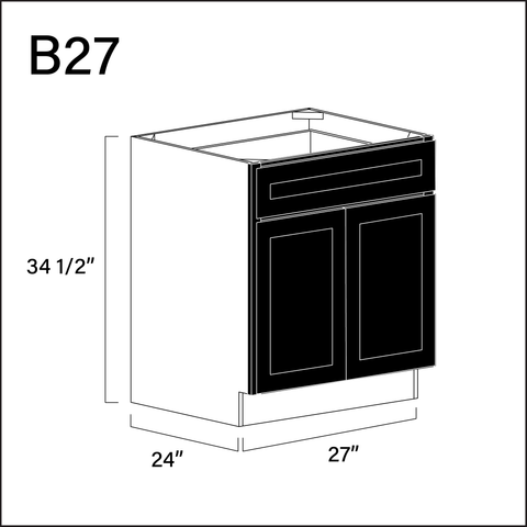 Black Shaker 1 Drawer 2 Door Kitchen Base Cabinet - 27" W x 34.5" H x 24" D