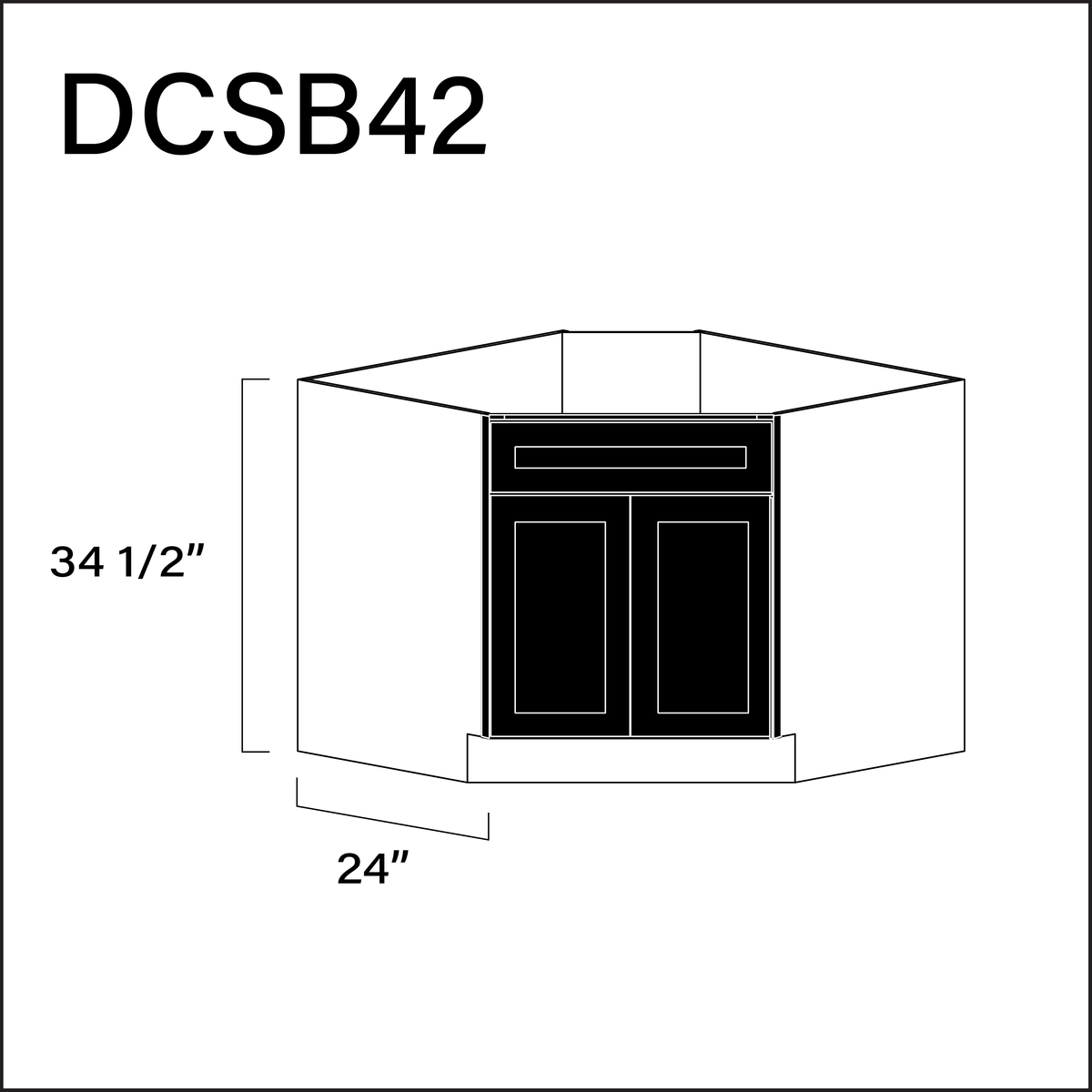 Black Shaker Diagonal Sink Base Kitchen Cabinet - 42" W x 34.5" H x 24" D