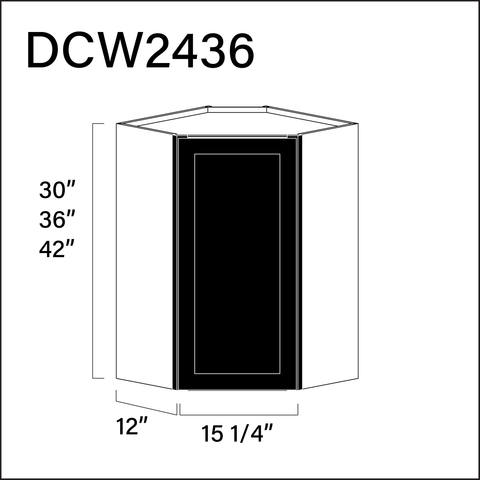 Black Shaker Diagonal Wall Corner Cabinet - 24" W x 36" H x 12" D