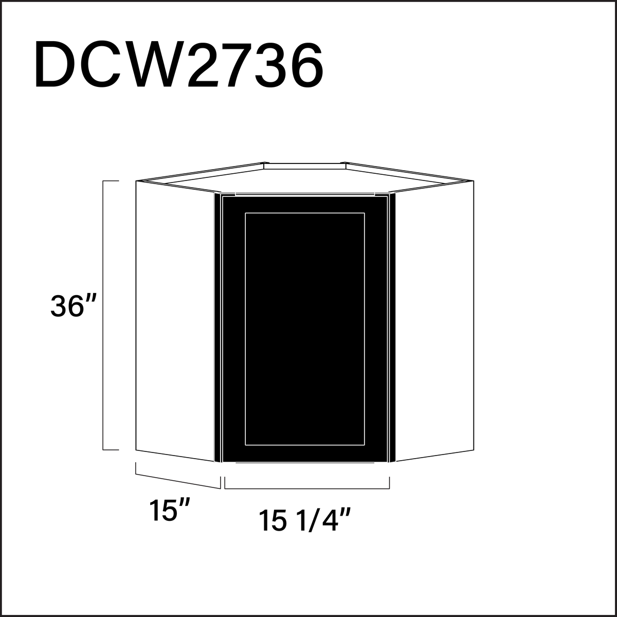 Black Shaker Diagonal Wall Corner Cabinet - 27" W x 36" H x 12" D