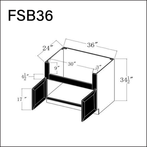 Black Shaker Farmer Sink Base Kitchen Cabinet - 36" W x 34.5" H x 24" D