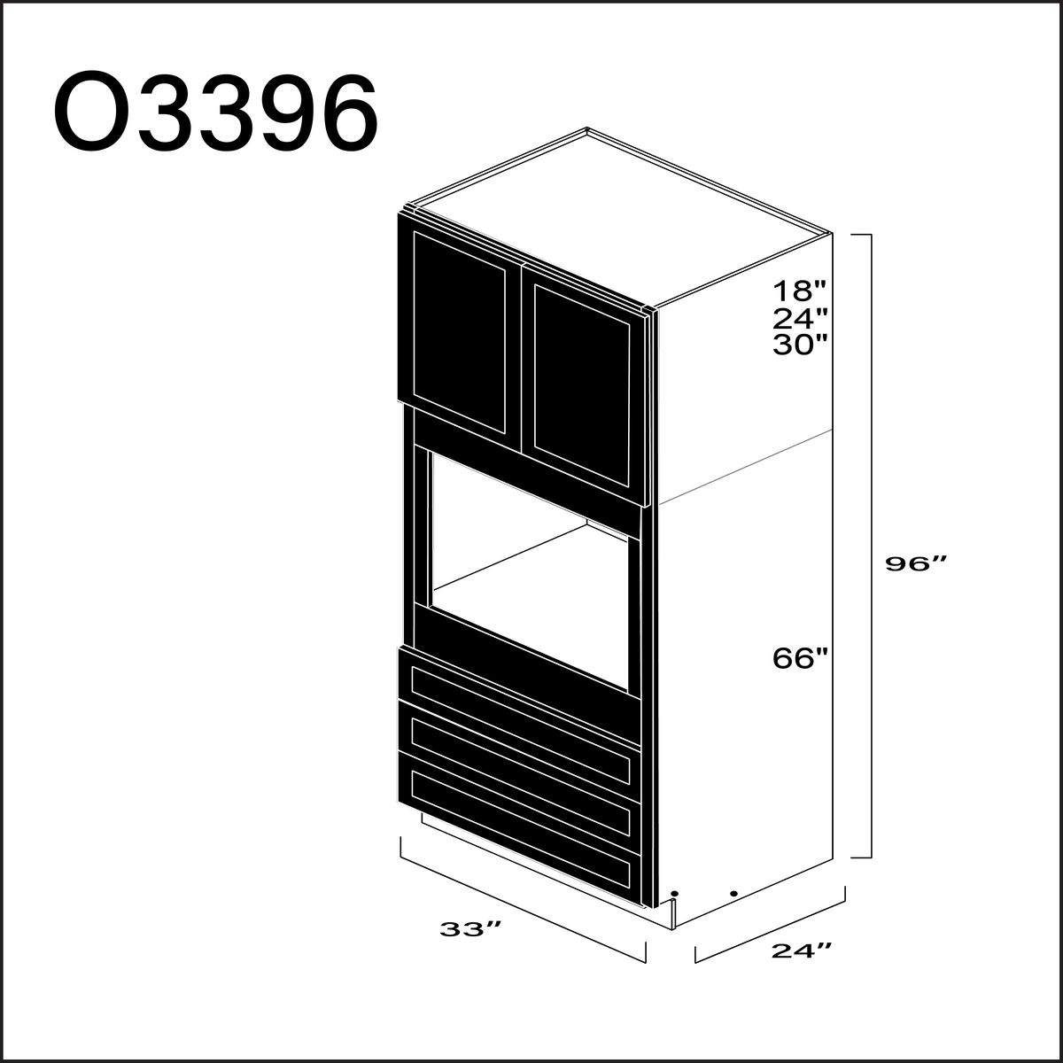 Black Shaker Single Oven Cabinet - 33" W x 96" H x 24" D