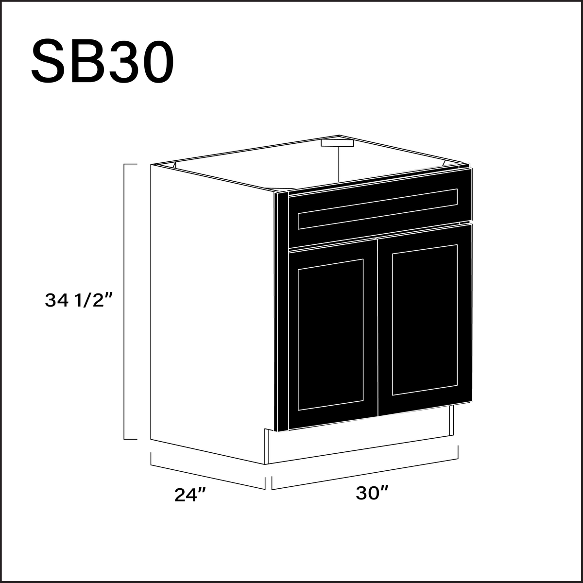 Black Shaker Sink Base Kitchen Cabinet - 30" W x 34.5" H x 24" D