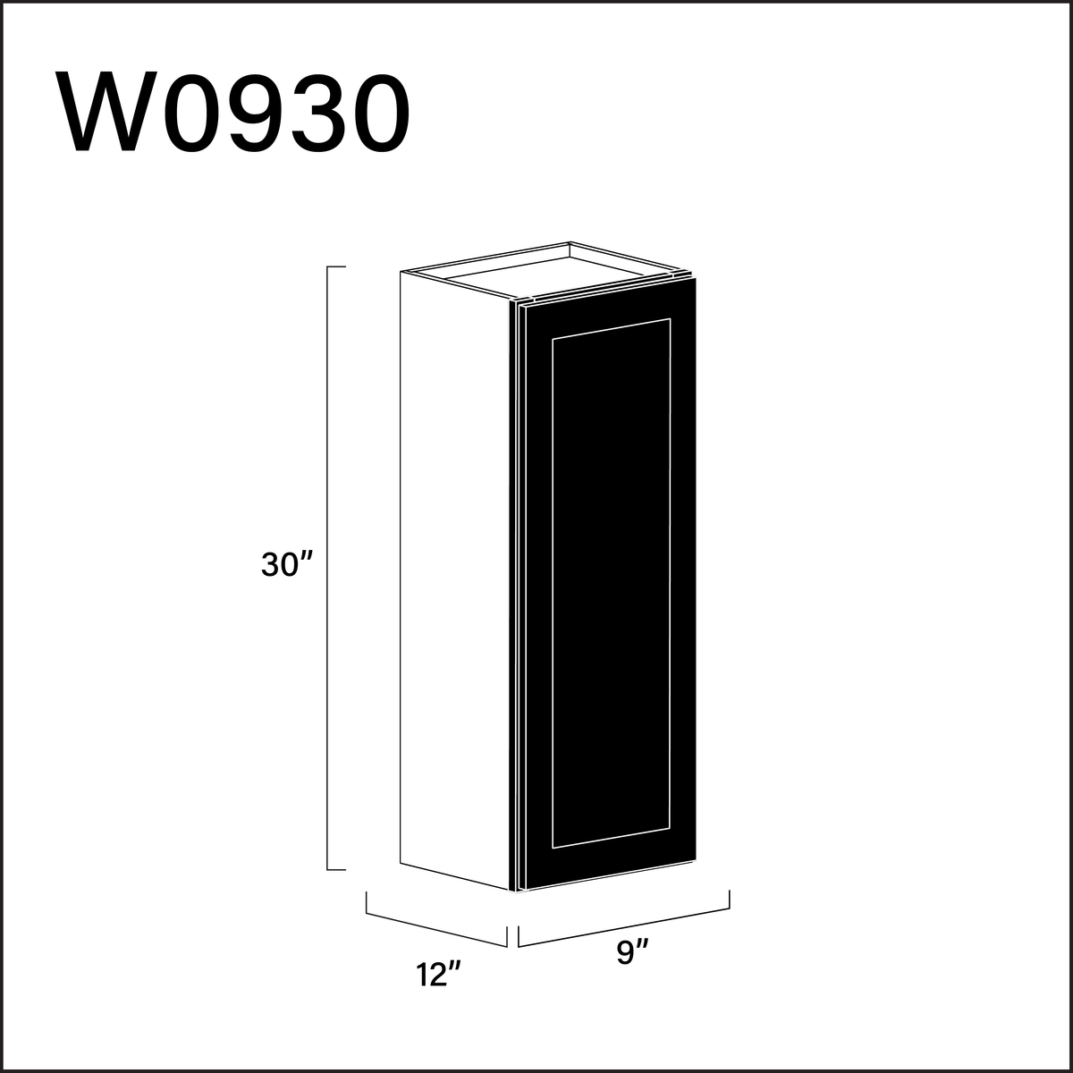 Black Shaker Single Door Wall Cabinet - 9" W x 30" H x 12" D