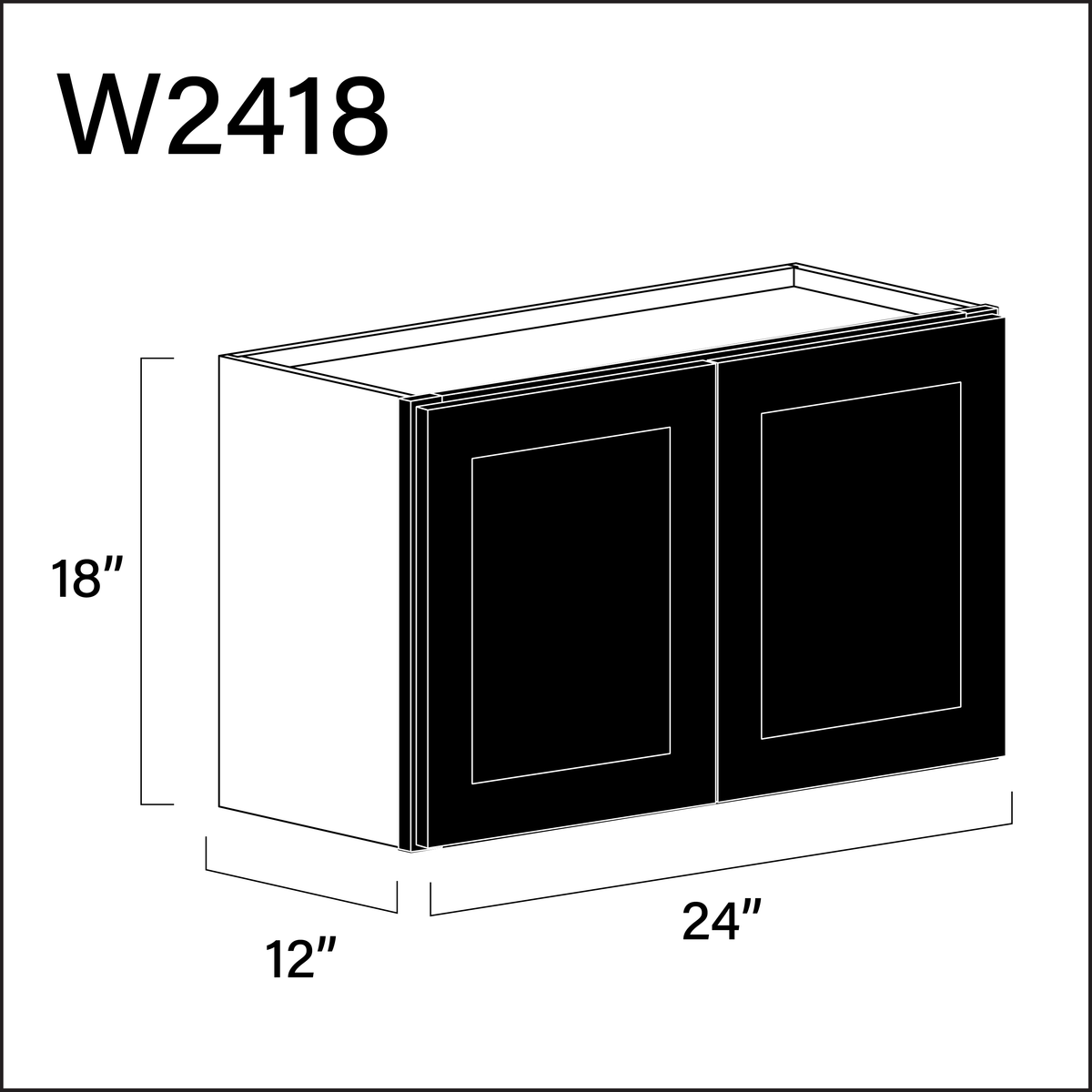 Black Shaker Double Door Wall Cabinet - 24" W x 18" H x 12" D