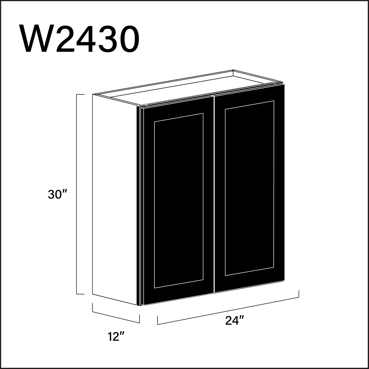 Black Shaker Double Door Wall Cabinet - 24" W x 30" H x 12" D