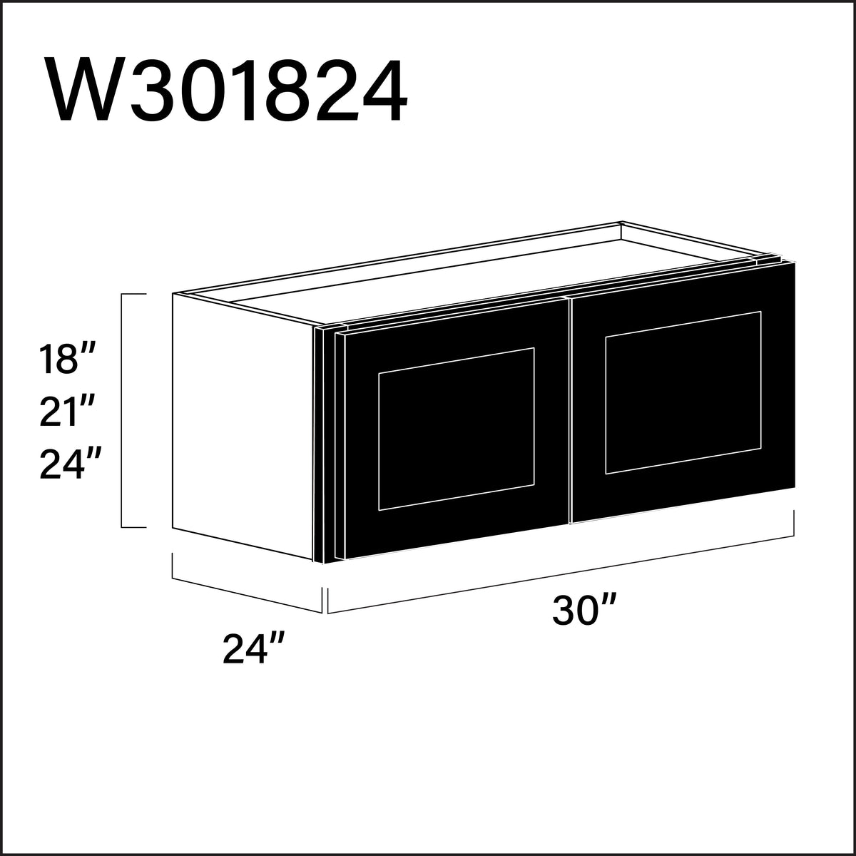 Black Shaker Wall Bridge Double Door Cabinet - 30" W x 18" H x 24" D