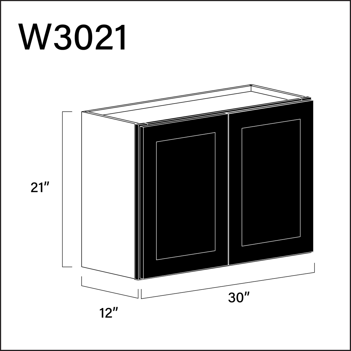 Black Shaker Double Door Wall Cabinet - 30" W x 21" H x 12" D