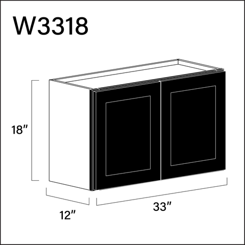 Black Shaker Double Door Wall Cabinet - 33" W x 18" H x 12" D
