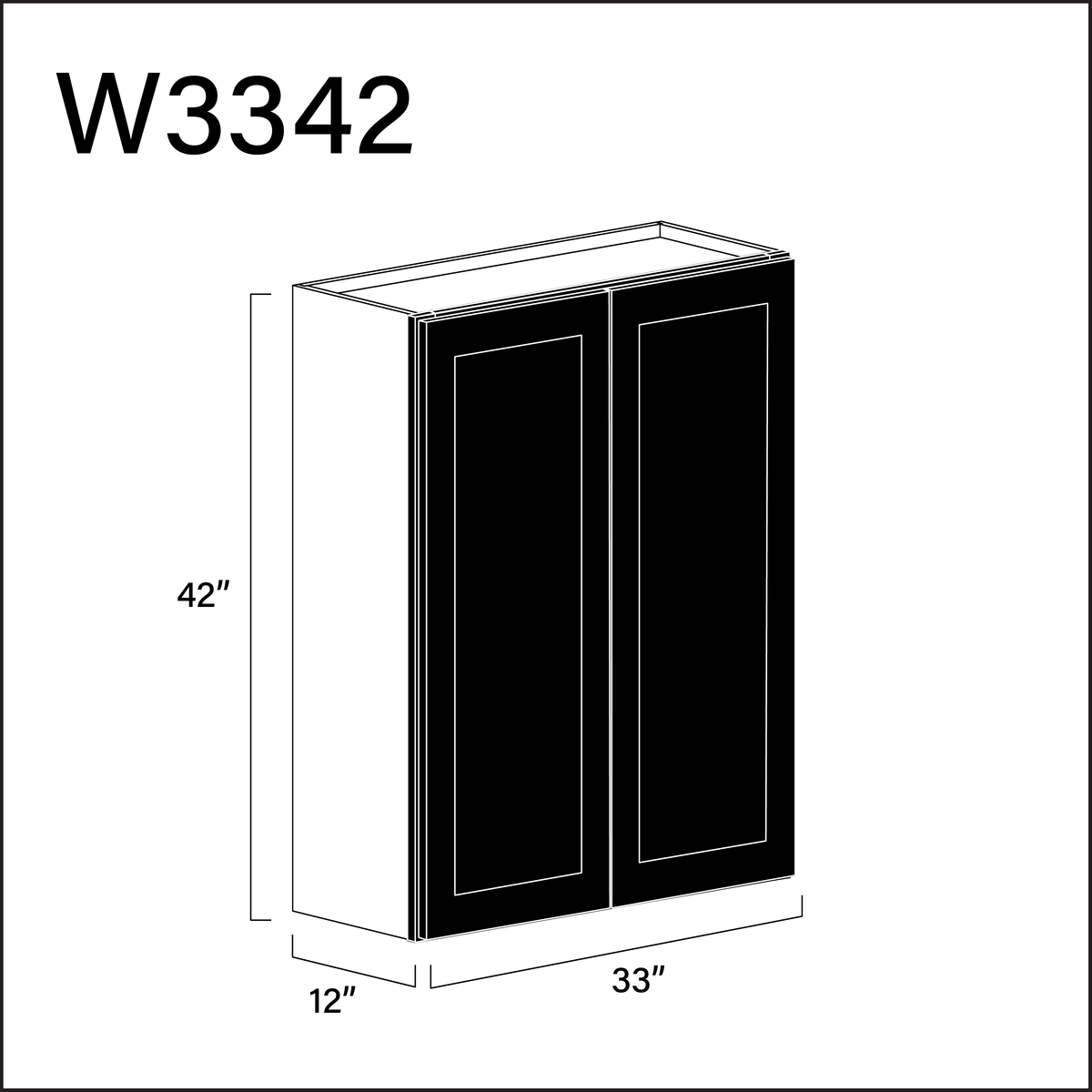 Black Shaker Double Door Wall Cabinet - 33" W x 42" H x 12" D