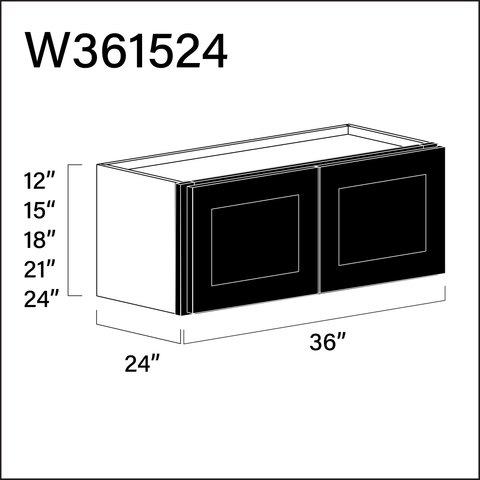 Black Shaker Wall Bridge Double Door Cabinet - 36" W x 15" H x 24" D