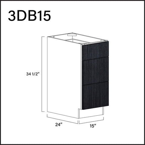 Darkwood Frameless 3 Drawer Kitchen Base Cabinet - 15" W x 34.5" H x 24" D