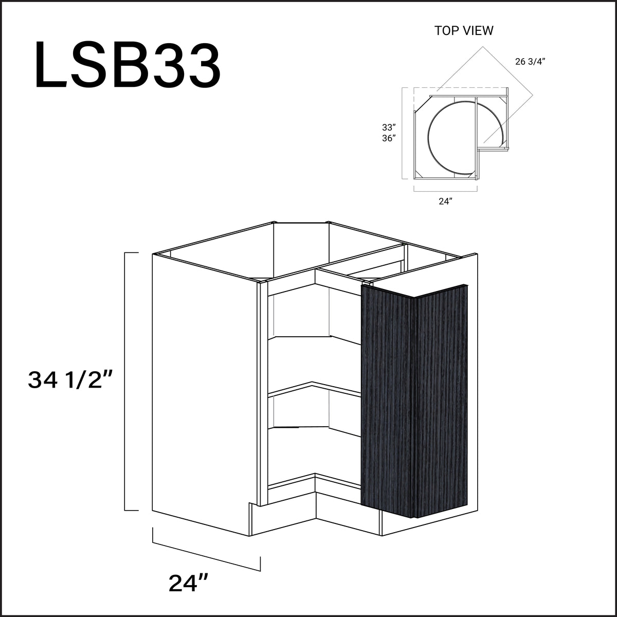 Darkwood Frameless Lazy Susan Kitchen Cabinet - 33" W x 34.5" H x 24" D