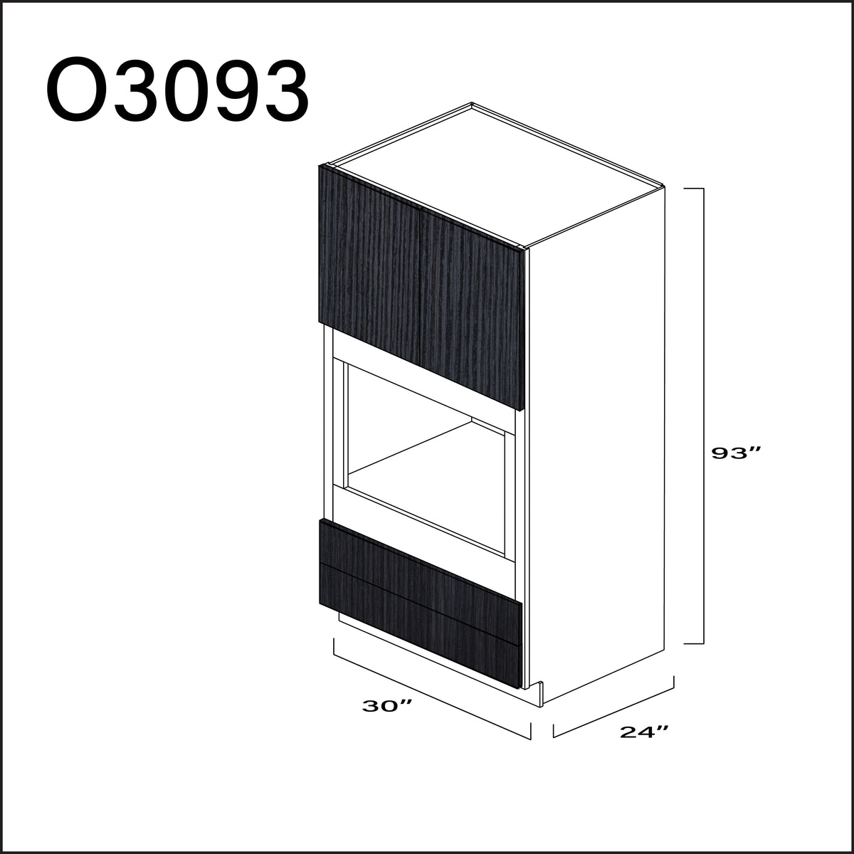 Darkwood Frameless Single Oven Cabinet - 30" W x 93" H x 24" D