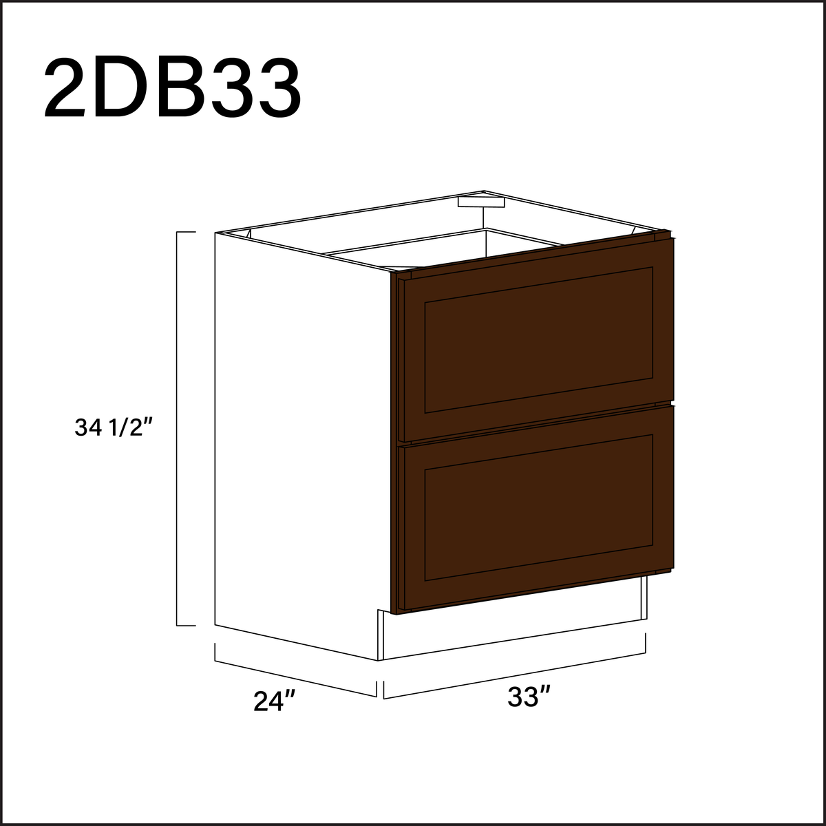 Espresso Shaker 2 Drawer Kitchen Base Cabinet - 33" W x 34.5" H x 24" D