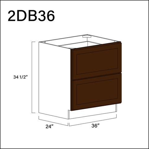 Espresso Shaker 2 Drawer Kitchen Base Cabinet - 36" W x 34.5" H x 24" D