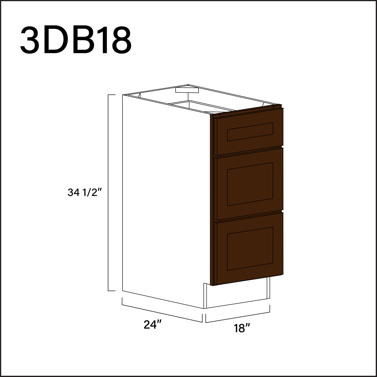 Espresso Shaker 3 Drawer Kitchen Base Cabinet - 18" W x 34.5" H x 24" D