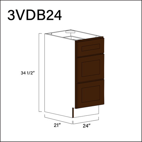 Espresso Shaker Vanity 3-Drawer Storage Cabinet - 24" W x 34.5" H x 21" D