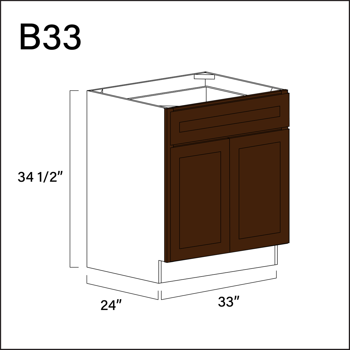 Espresso Shaker 1 Drawer 2 Door Kitchen Base Cabinet - 33" W x 34.5" H x 24" D