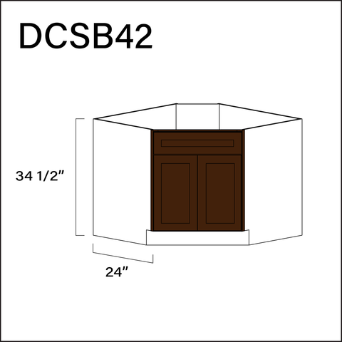 Espresso Shaker Diagonal Sink Base Kitchen Cabinet - 42" W x 34.5" H x 24" D