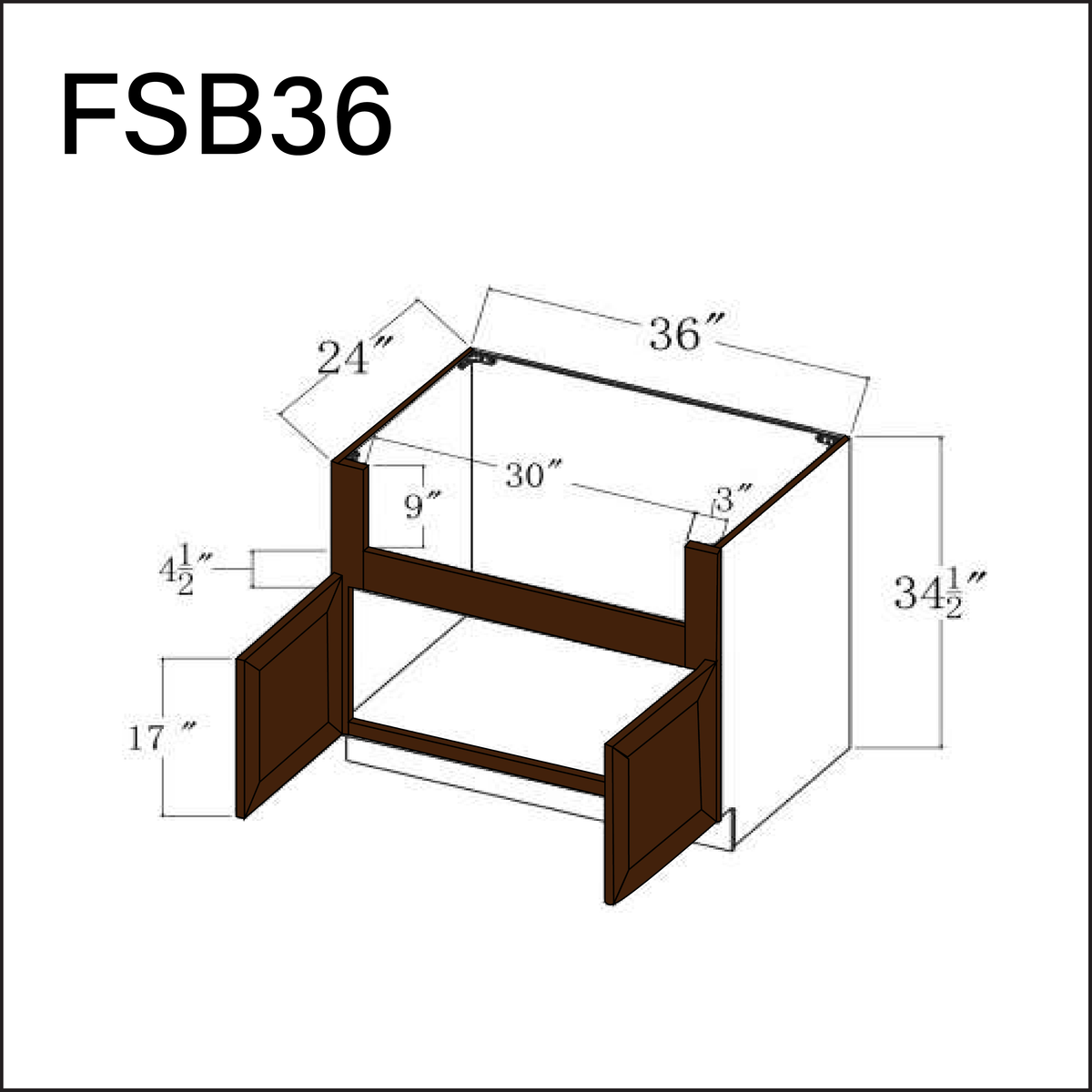 Espresso Shaker Farmer Sink Base Kitchen Cabinet - 36" W x 34.5" H x 24" D