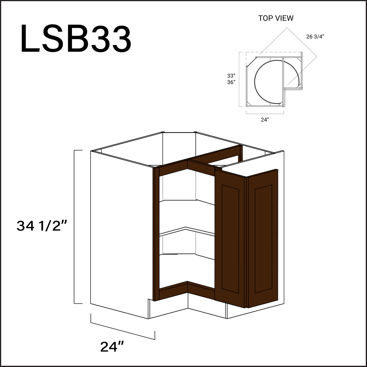 Espresso Shaker Lazy Susan Kitchen Cabinet - 33" W x 34.5" H x 24" D