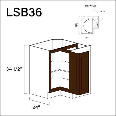 Espresso Shaker Lazy Susan Kitchen Cabinet - 36" W x 34.5" H x 24" D