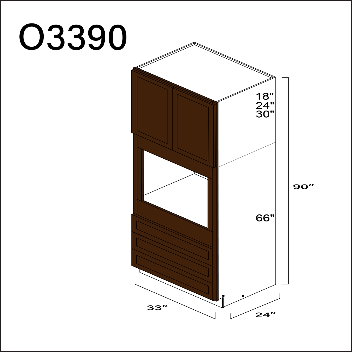 Espresso Shaker Single Oven Cabinet - 33" W x 90" H x 24" D