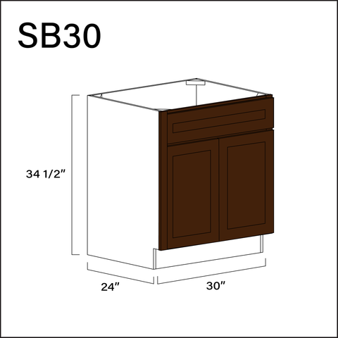 Espresso Shaker Sink Base Kitchen Cabinet - 30" W x 34.5" H x 24" D