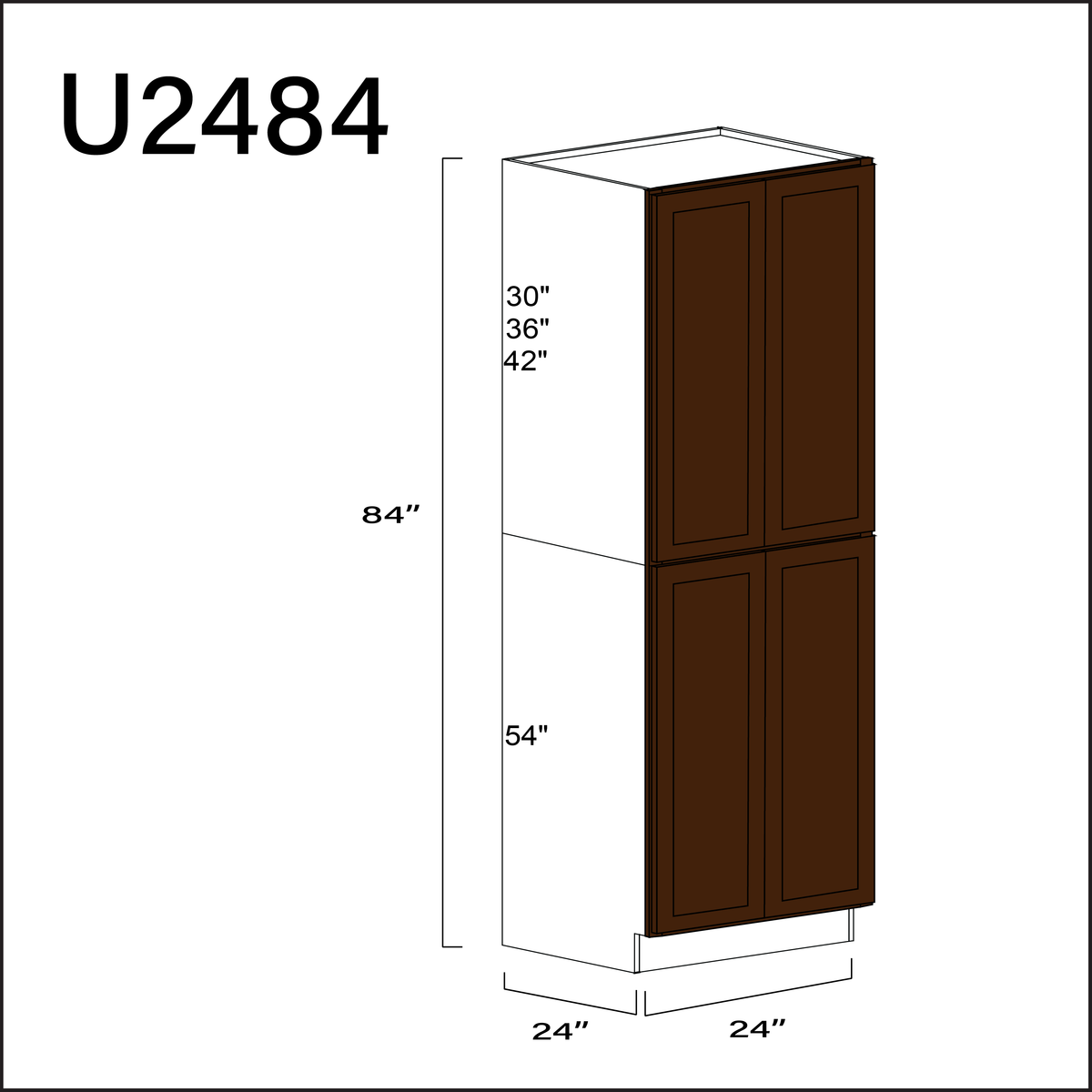 Espresso Shaker Double Door Pantry Cabinet - 24" W x 84" H x 24" D