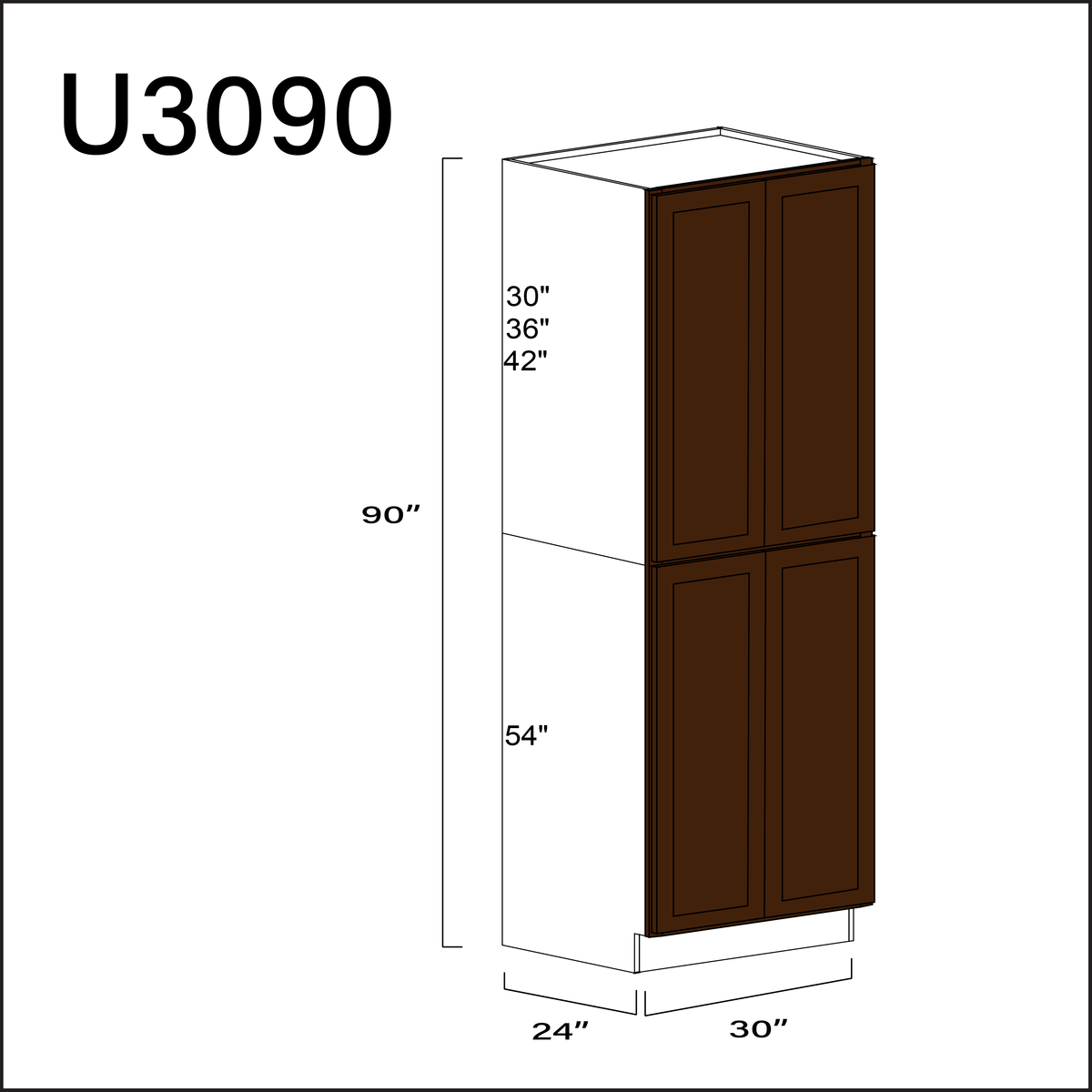 Espresso Shaker Double Door Pantry Cabinet - 30" W x 90" H x 24" D