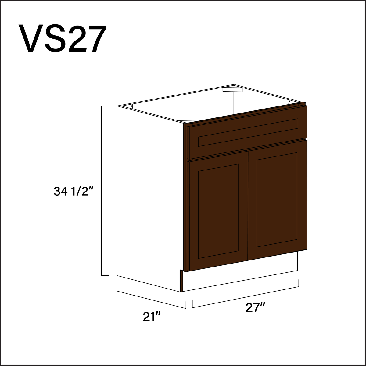 Espresso Shaker Vanity Sink Base Cabinet - 27" W x 34.5" H x 21" D
