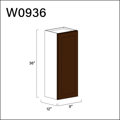 Espresso Shaker Single Door Wall Cabinet - 9" W x 36" H x 12" D