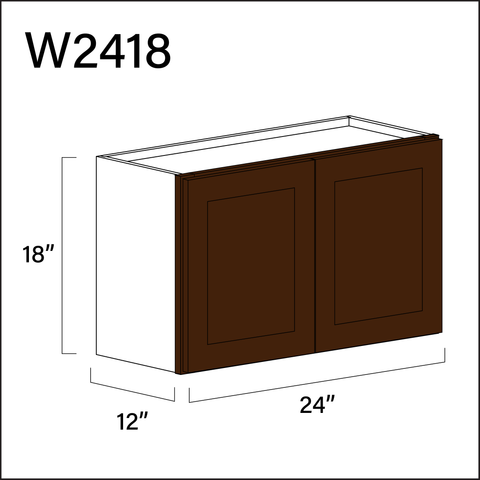 Espresso Shaker Double Door Wall Cabinet - 24" W x 18" H x 12" D