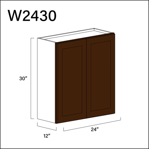 Espresso Shaker Double Door Wall Cabinet - 24" W x 30" H x 12" D