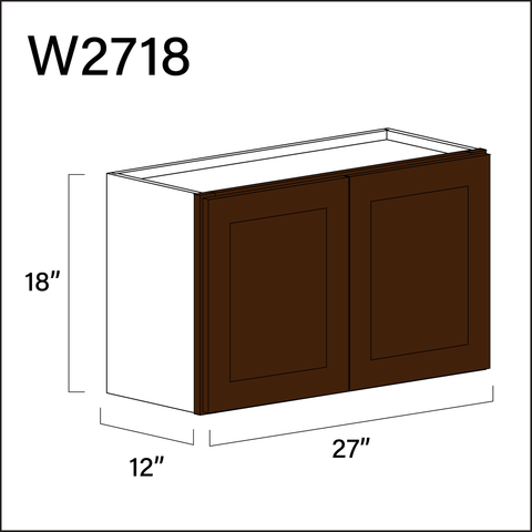 Espresso Shaker Double Door Wall Cabinet - 27" W x 18" H x 12" D