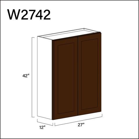 Espresso Shaker Double Door Wall Cabinet - 27" W x 42" H x 12" D