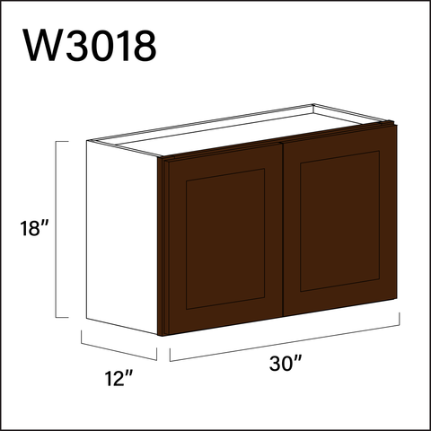 Espresso Shaker Double Door Wall Cabinet - 30" W x 18" H x 12" D