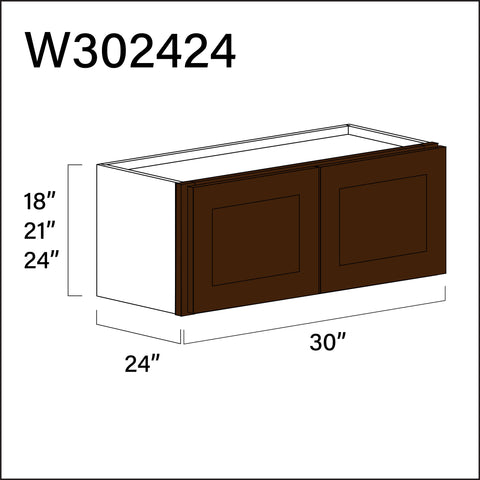 Espresso Shaker Wall Bridge Double Door Cabinet - 30" W x 24" H x 24" D
