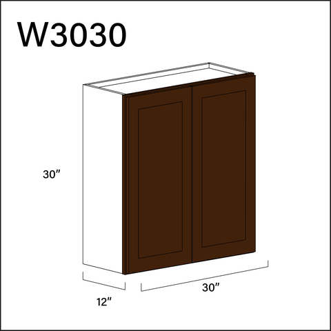 Espresso Shaker Double Door Wall Cabinet - 30" W x 30" H x 12" D