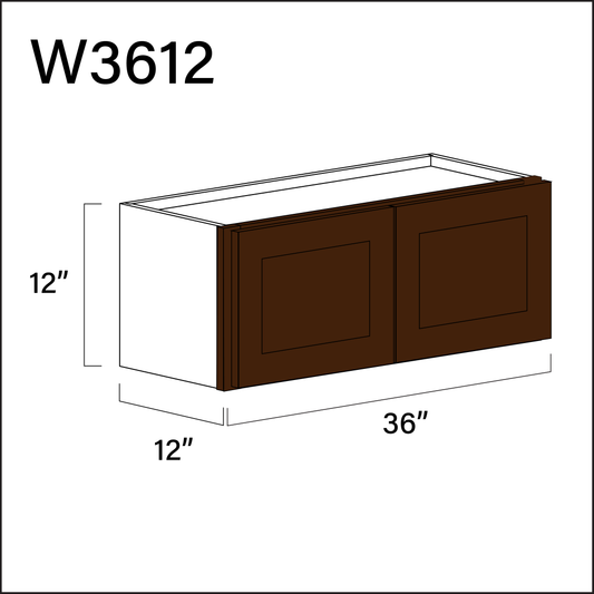 Espresso Shaker Double Door Wall Cabinet - 36" W x 12" H x 12" D