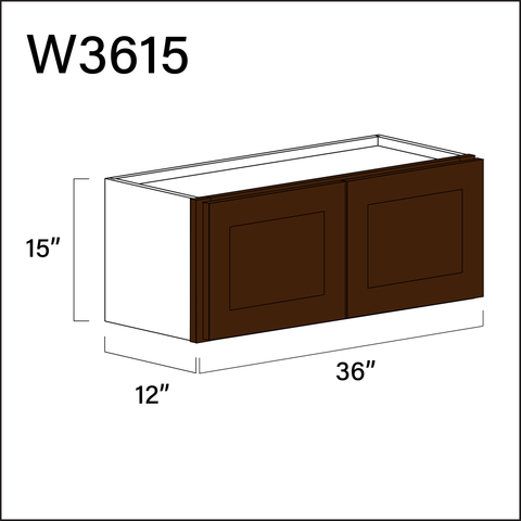 Espresso Shaker Double Door Wall Cabinet - 36" W x 15" H x 12" D