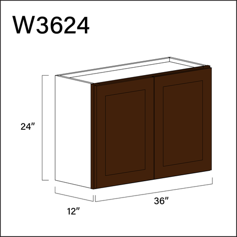 Espresso Shaker Double Door Wall Cabinet - 36" W x 24" H x 12" D