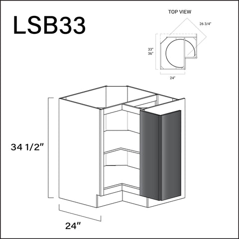 Glossy Gray Frameless Lazy Susan Kitchen Cabinet - 33" W x 34.5" H x 24" D