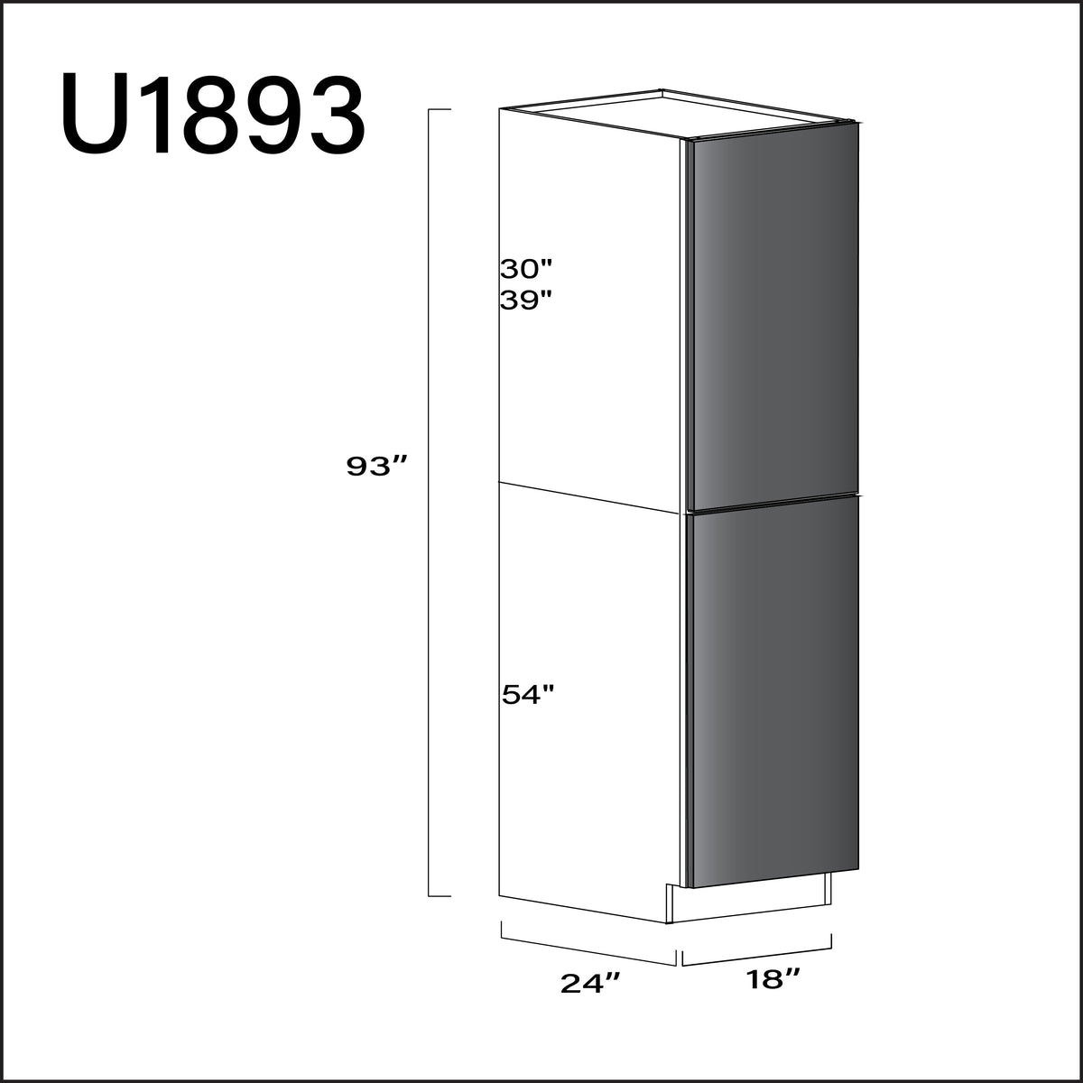 Glossy Gray Frameless Single Door Pantry Cabinet - 18" W x 93" H x 24" D