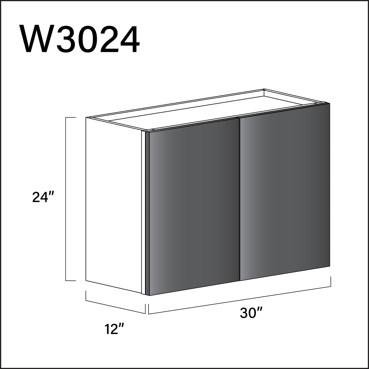 Glossy Gray Frameless Double Door Wall Cabinet - 30" W x 24" H x 12" D