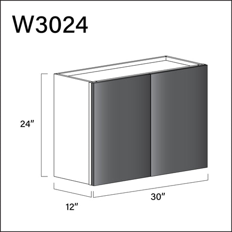 Glossy Gray Frameless Double Door Wall Cabinet - 30" W x 24" H x 12" D