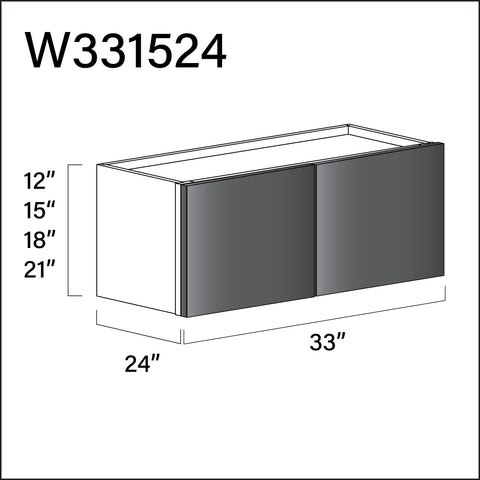 Glossy Gray Frameless Wall Bridge Double Door Cabinet - 33" W x 15" H x 24" D